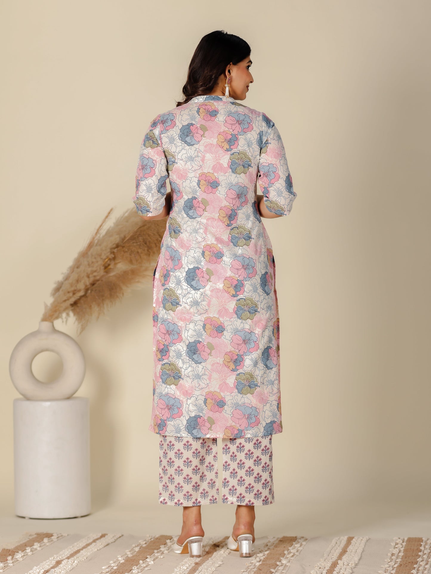 Soft Cotton Floral A-Line White Kurta