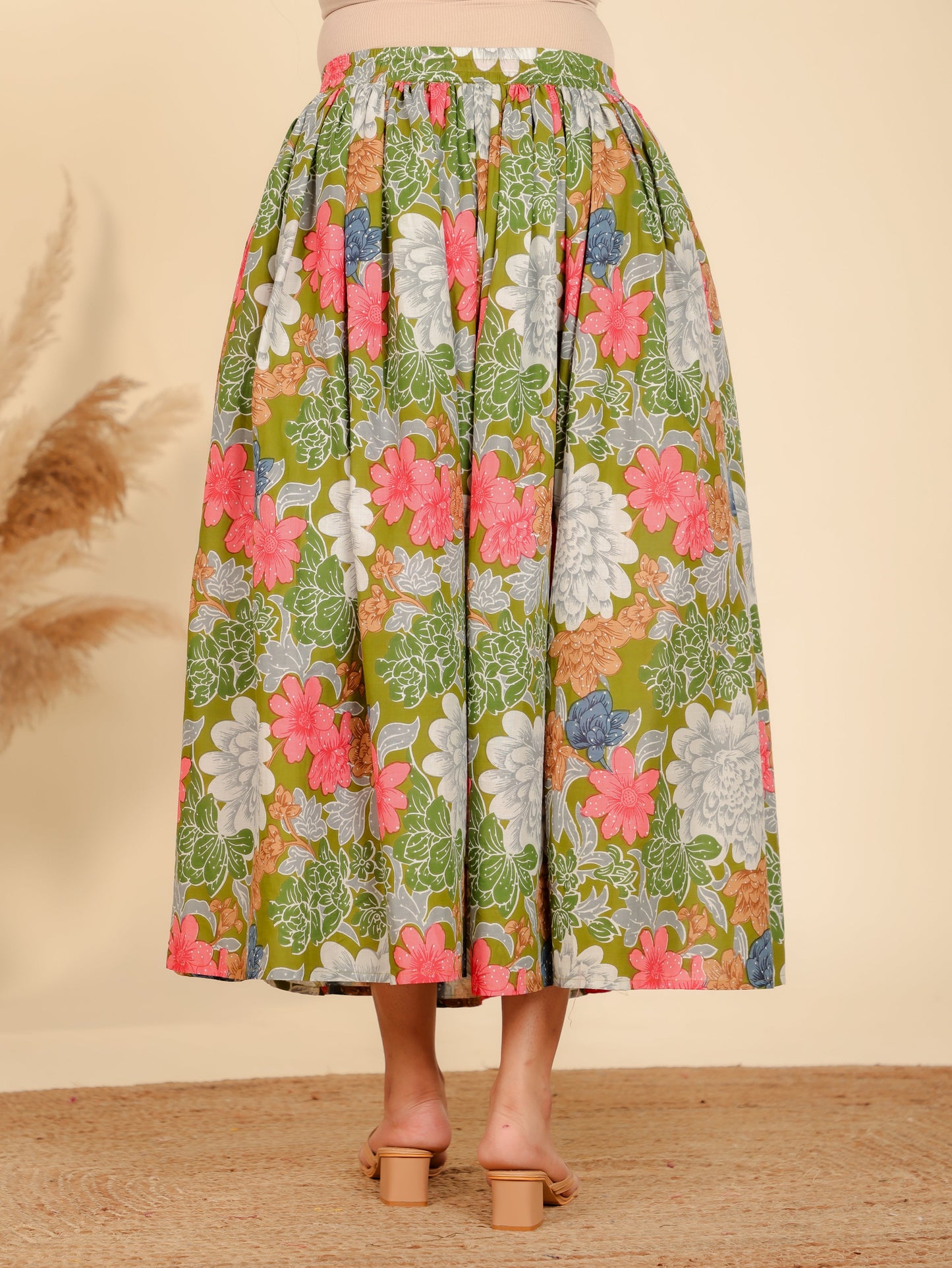 Soft Cotton Floral Green Skirt