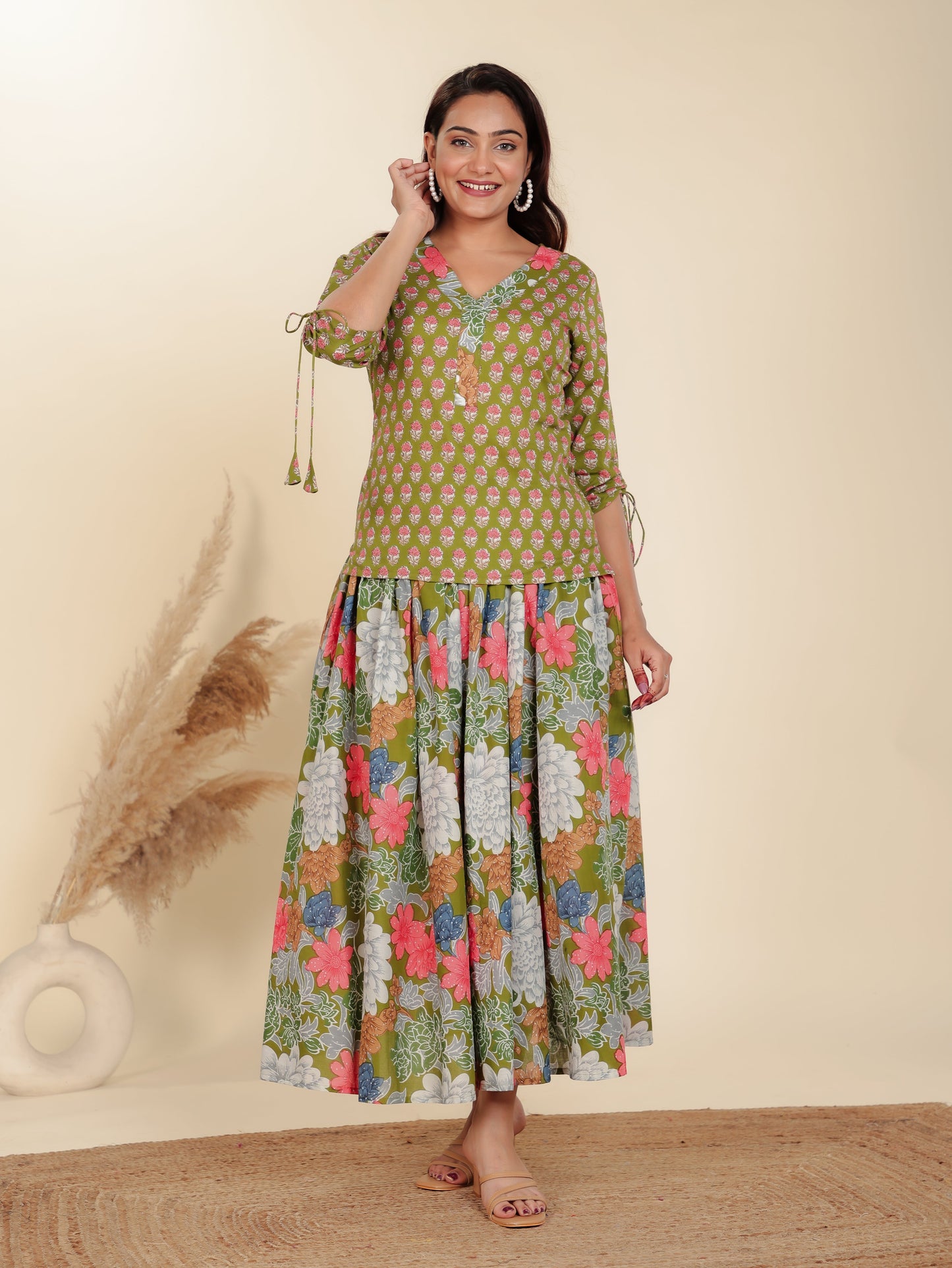 Soft Cotton Floral Green Kurta