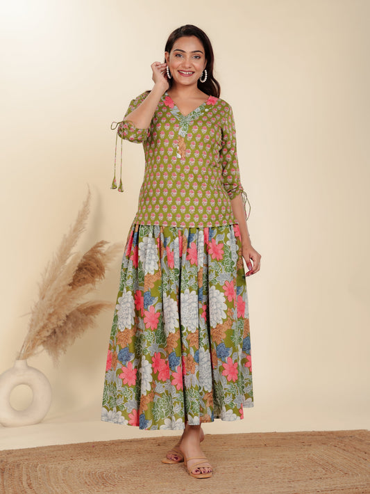 Soft Cotton Floral Green Kurta