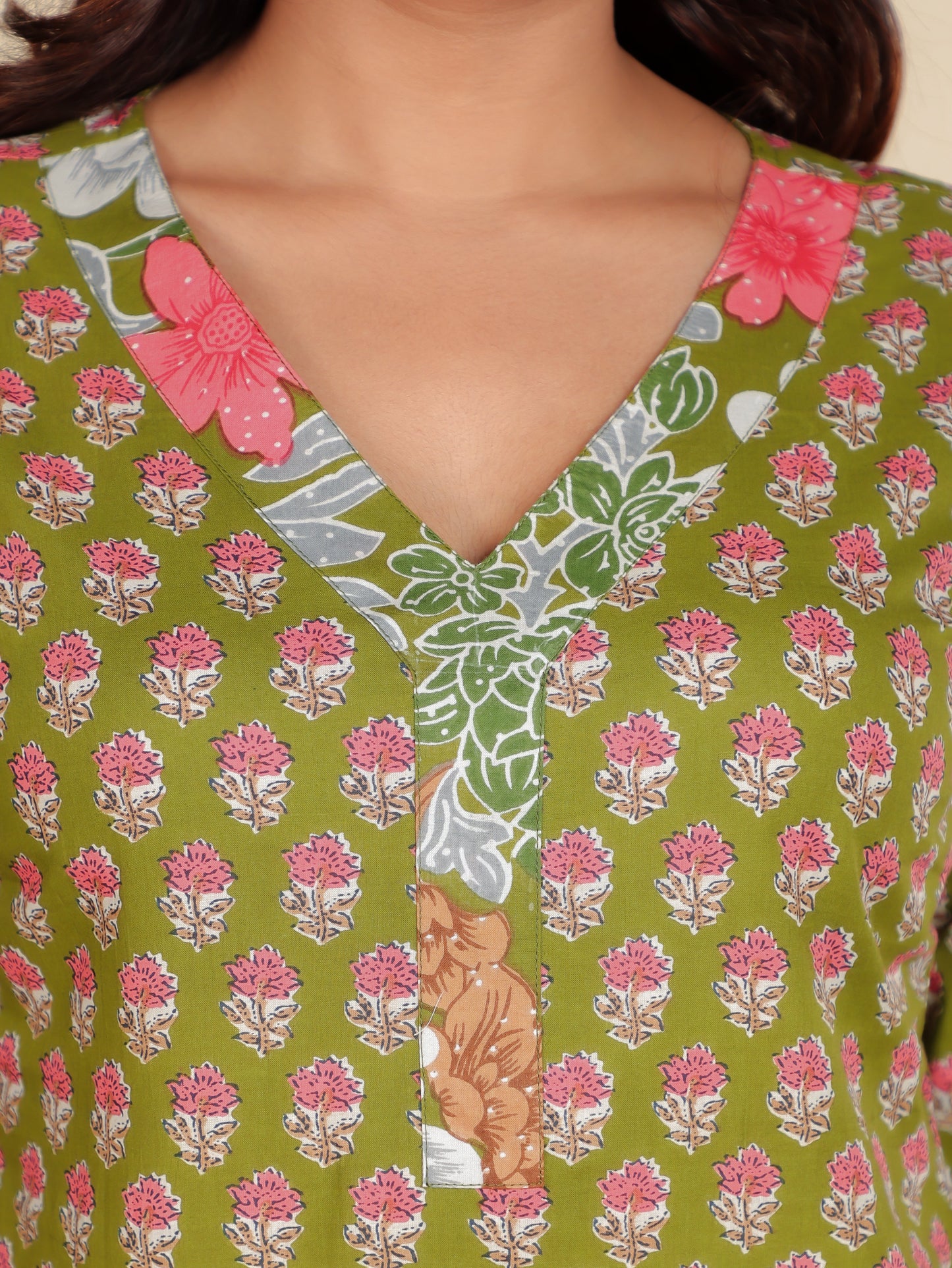 Soft Cotton Floral Green Kurta