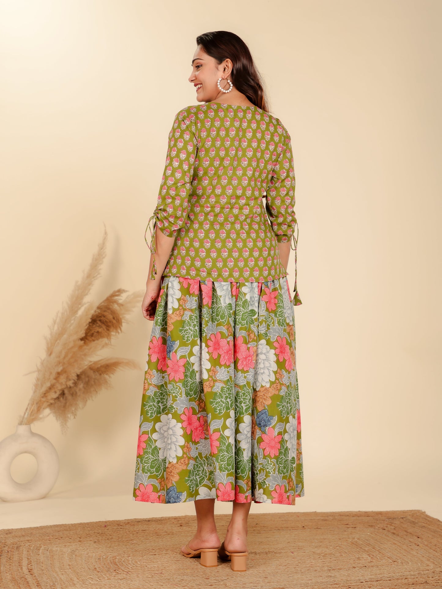 Soft Cotton Floral Green Kurta