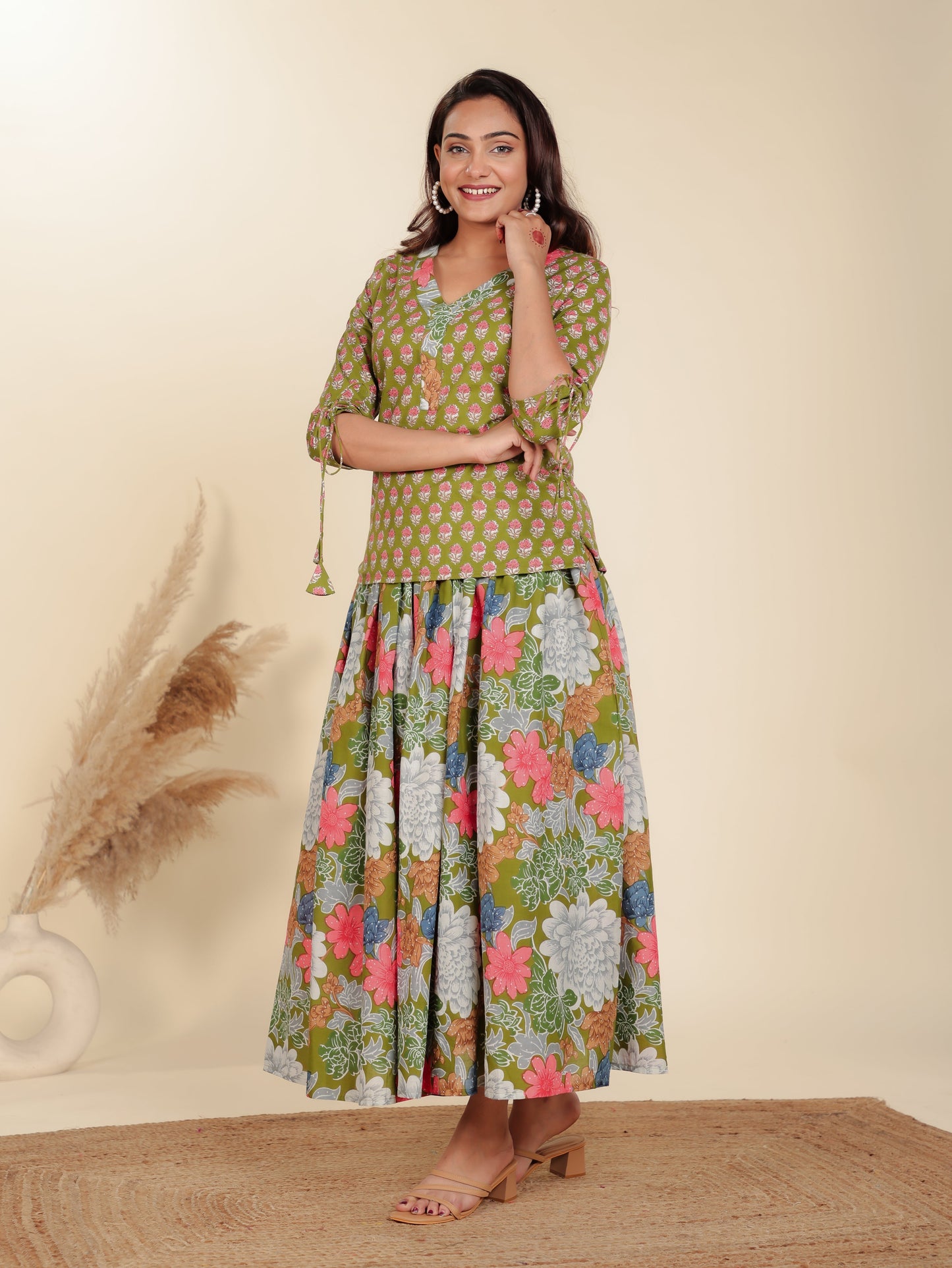 Soft Cotton Floral Green Kurta