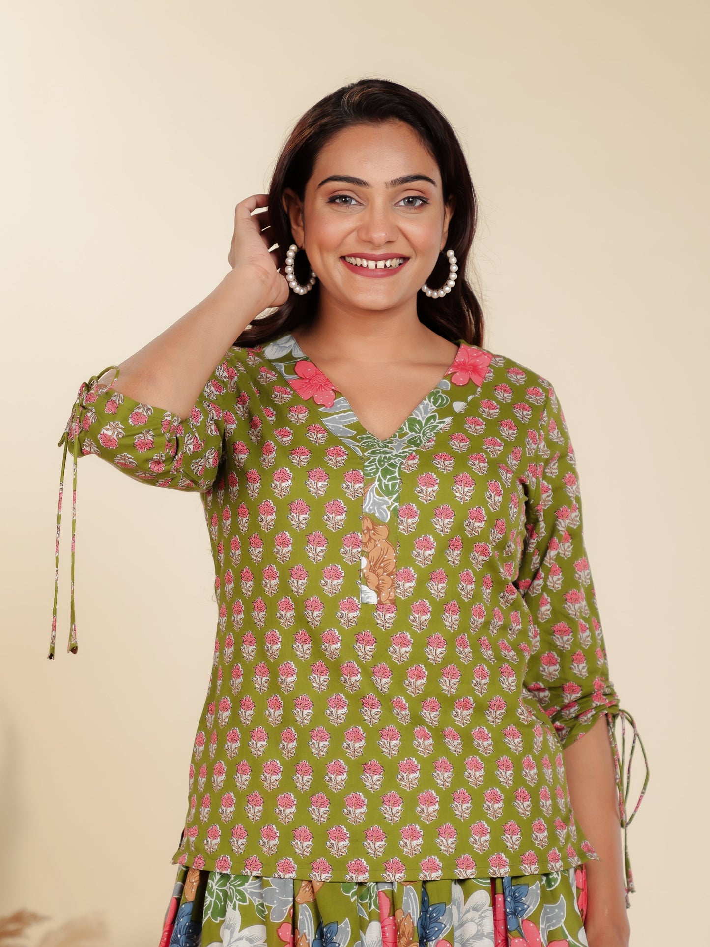 Soft Cotton Floral Green Kurta