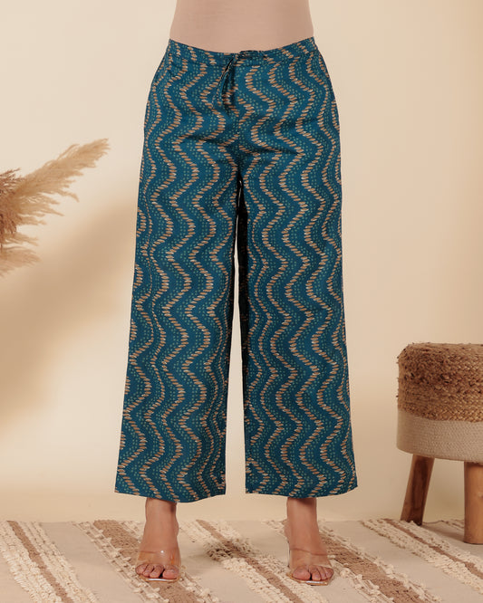 Soft Cotton Chevron Blue Palazzo