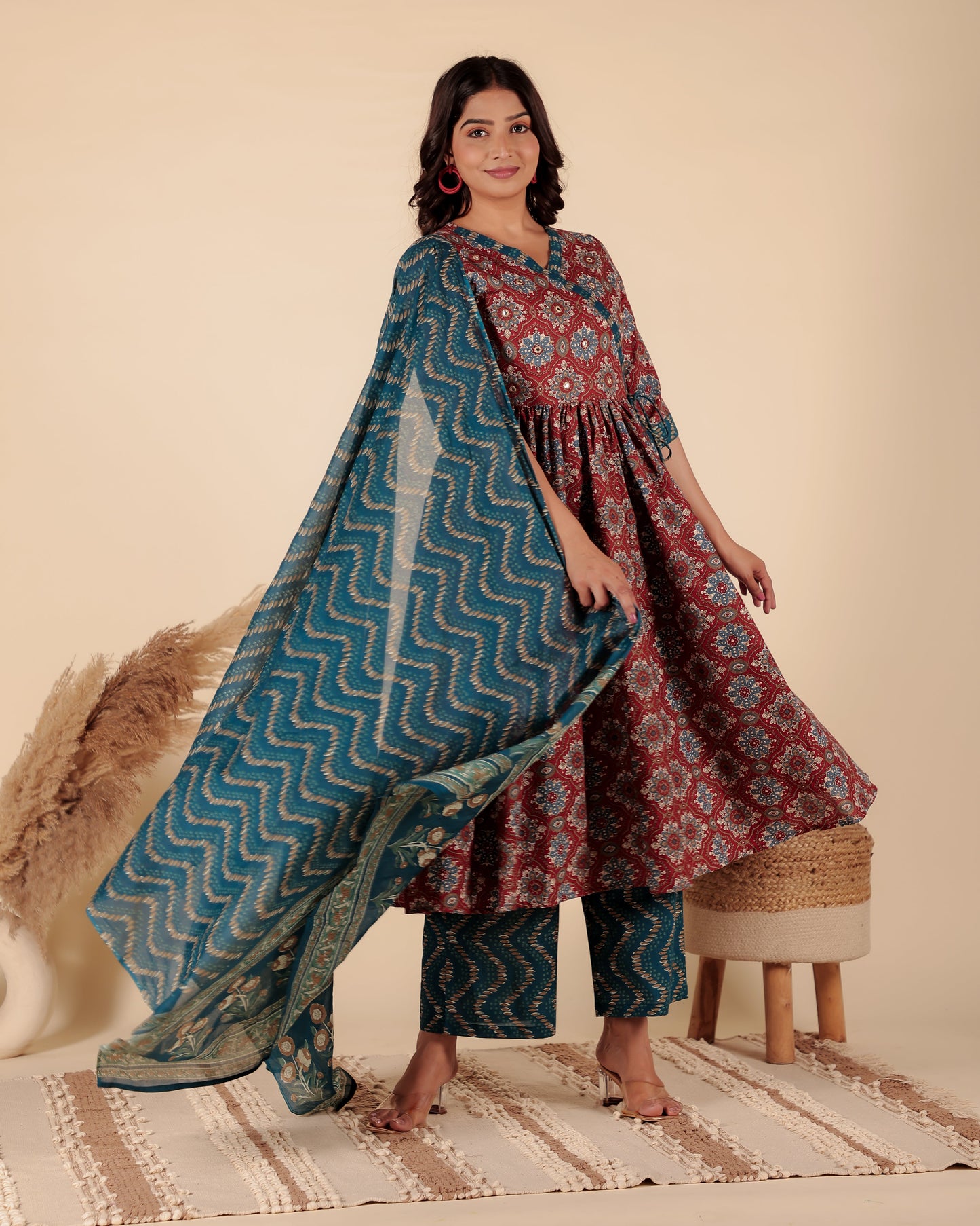 Voile Cotton Chevron Blue Dupatta