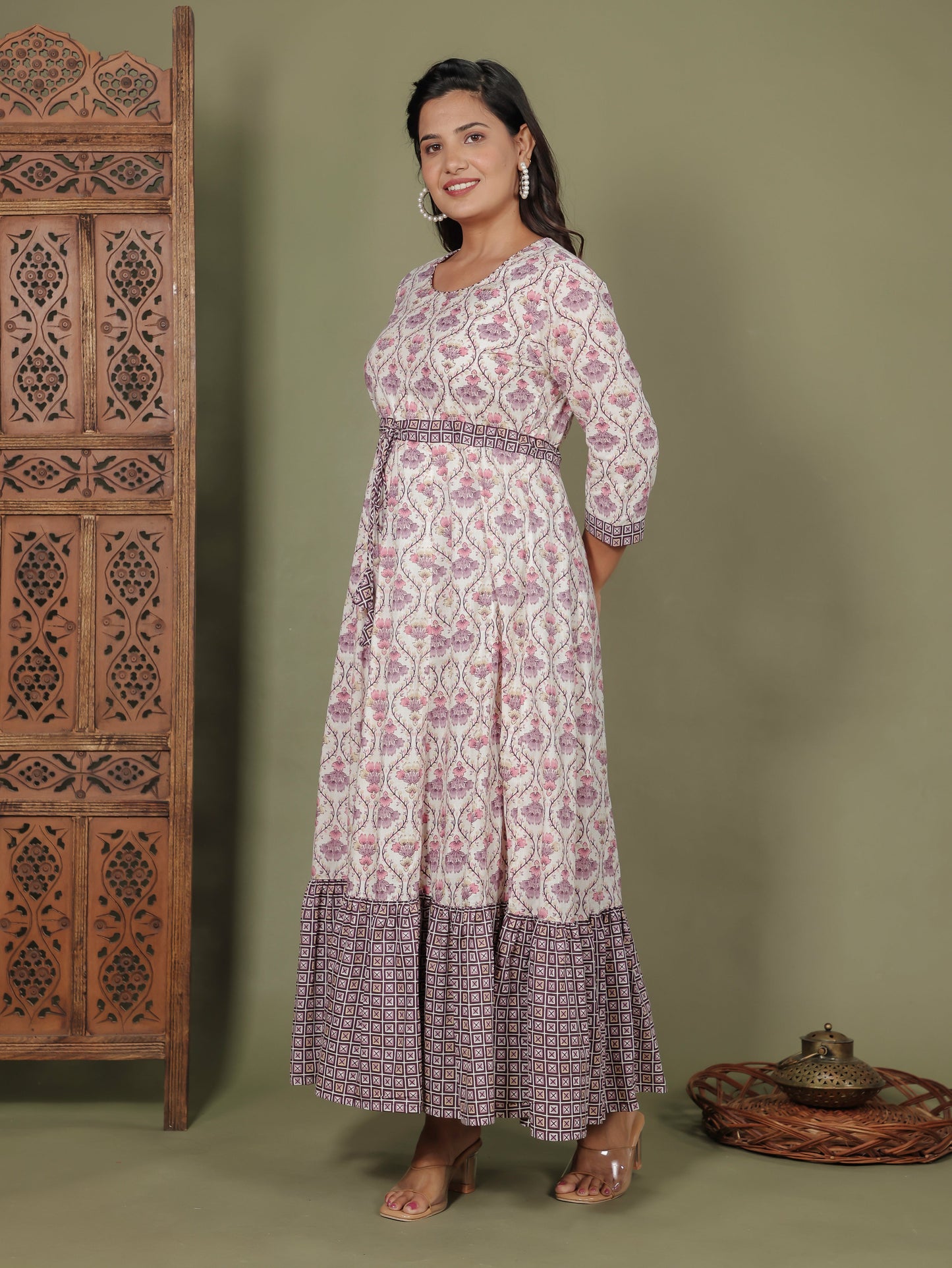 Soft Cotton Floral Anarkali White Kurta