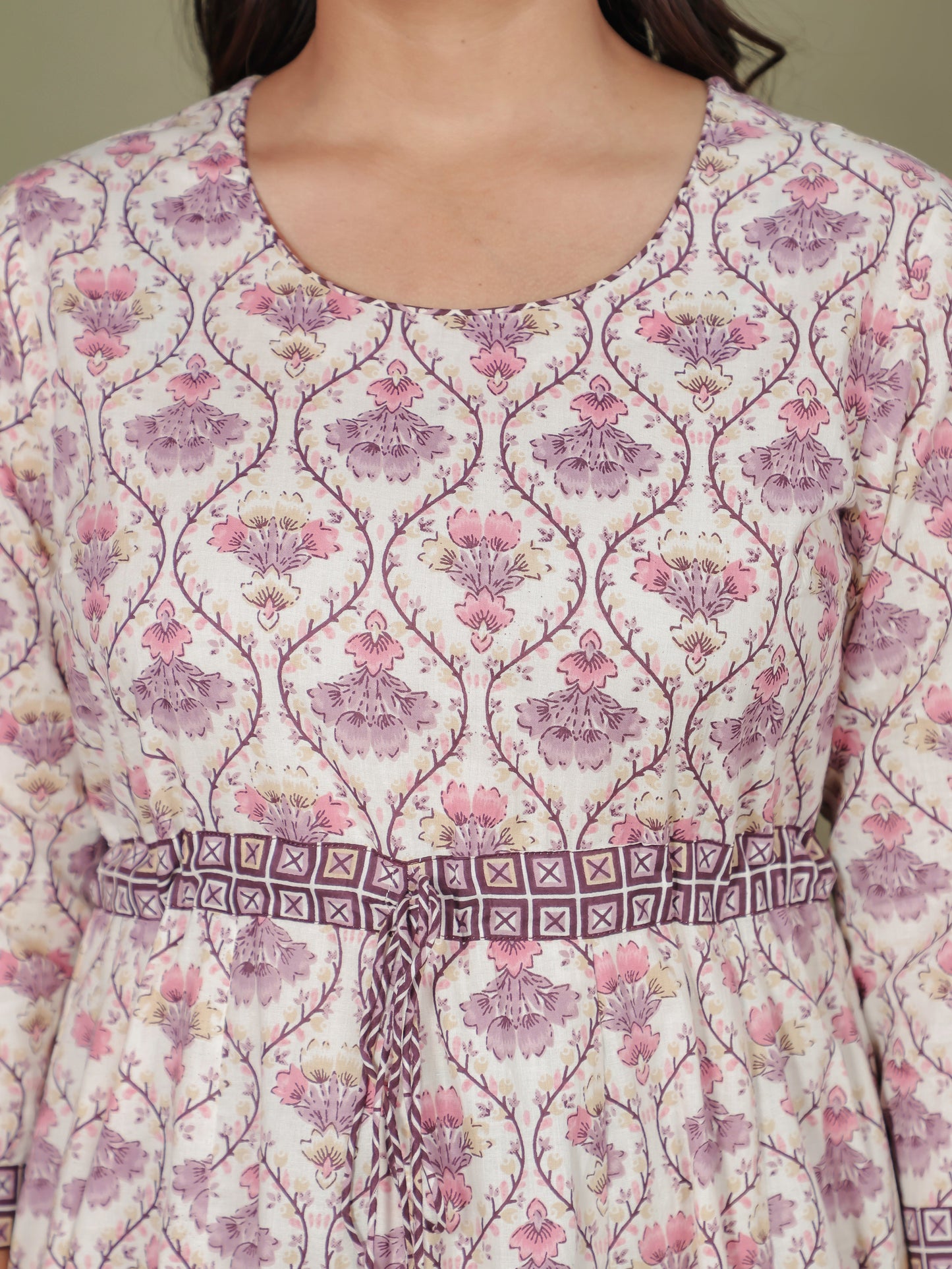 Soft Cotton Floral Anarkali White Kurta