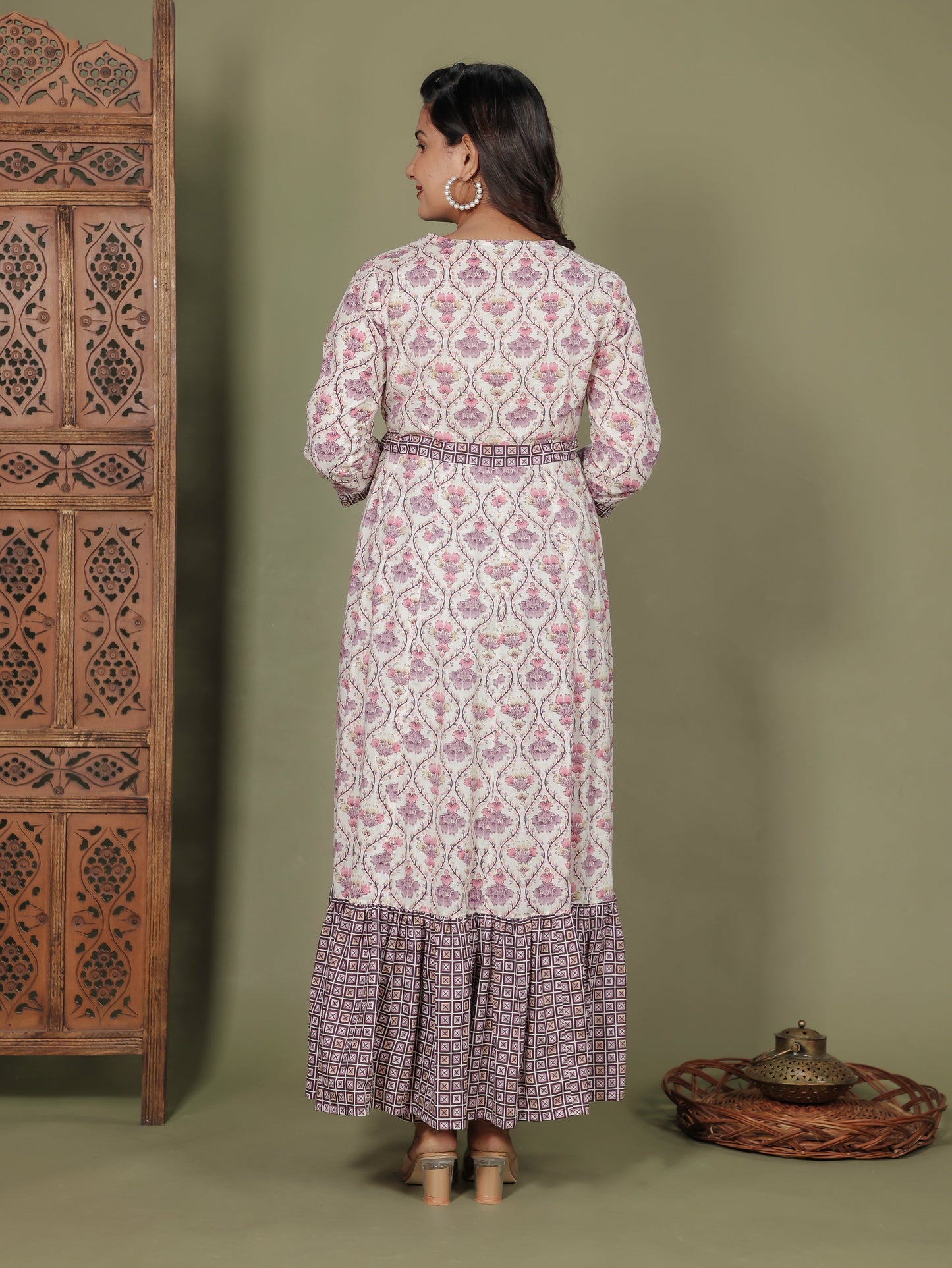 Soft Cotton Floral Anarkali White Kurta