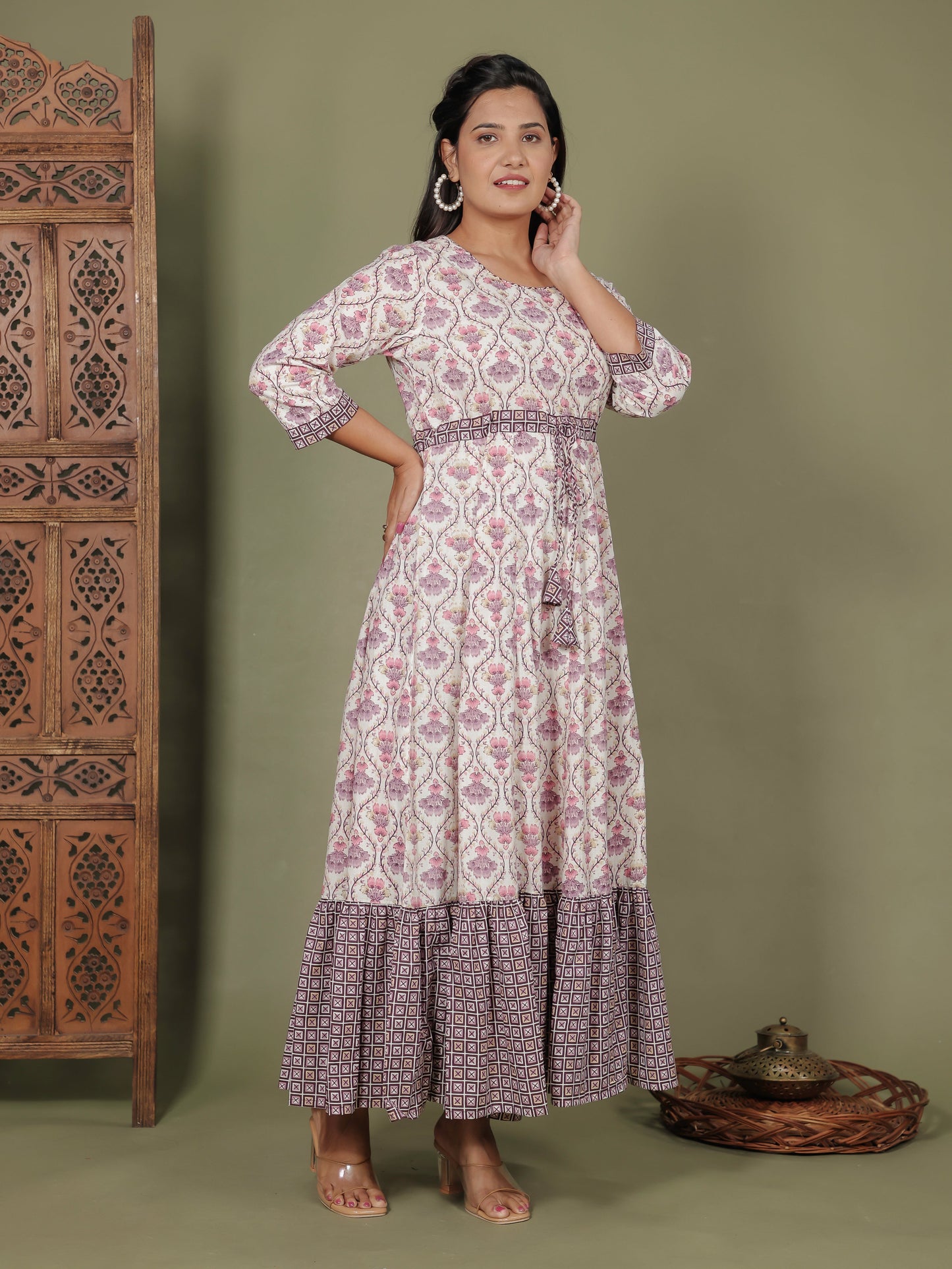 Soft Cotton Floral Anarkali White Kurta