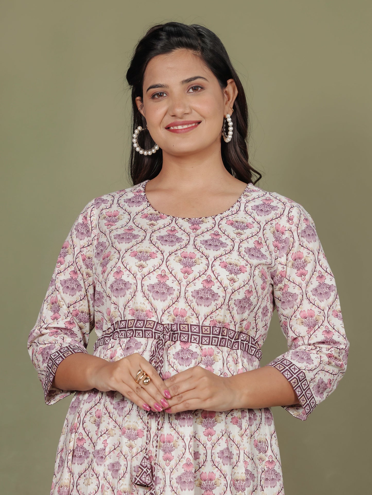 Soft Cotton Floral Anarkali White Kurta