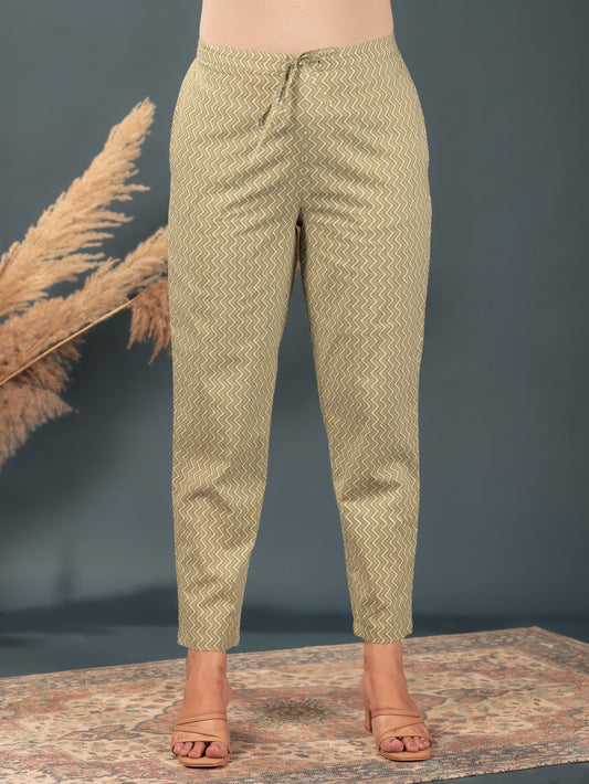 Soft Cotton Chevron Green Tapered Trousers