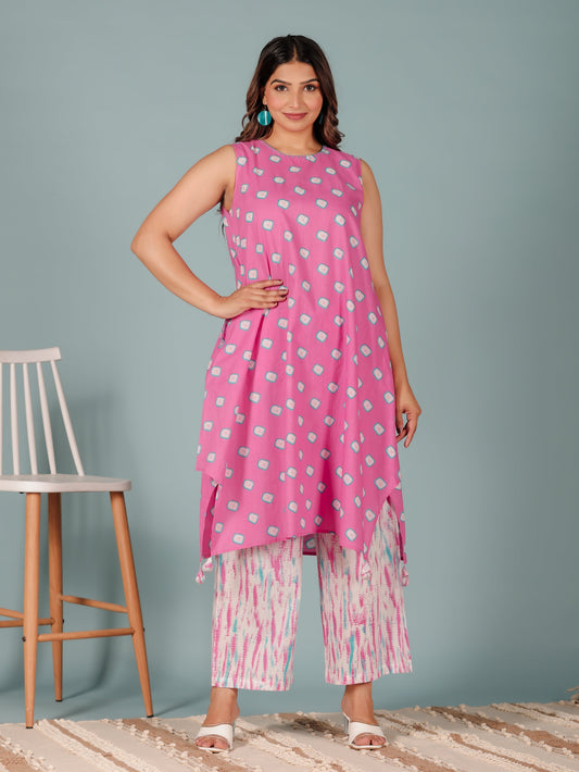 Soft Cotton Tie-Dye A-line Pink Kurta