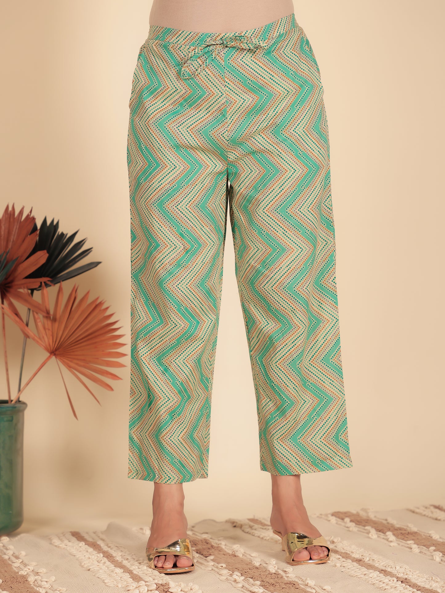 Soft Cotton Chevron Blue Straight Trousers