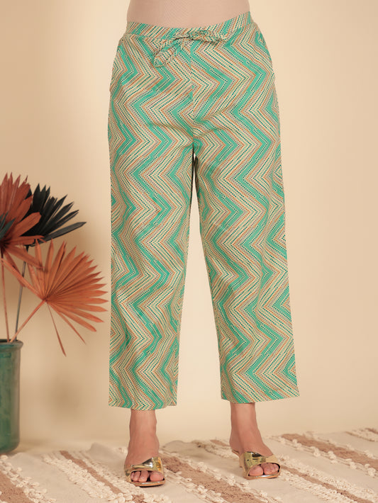 Soft Cotton Chevron Blue Straight Trousers