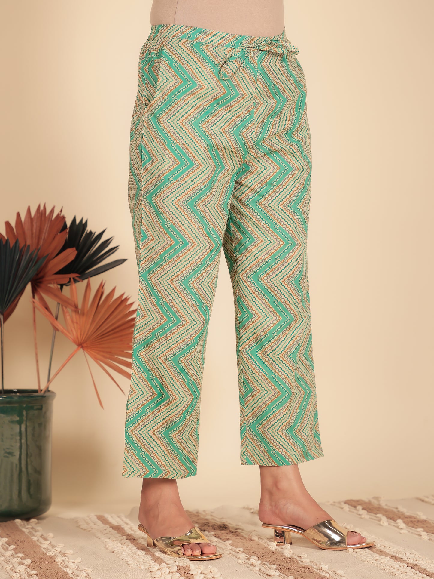 Soft Cotton Chevron Blue Straight Trousers