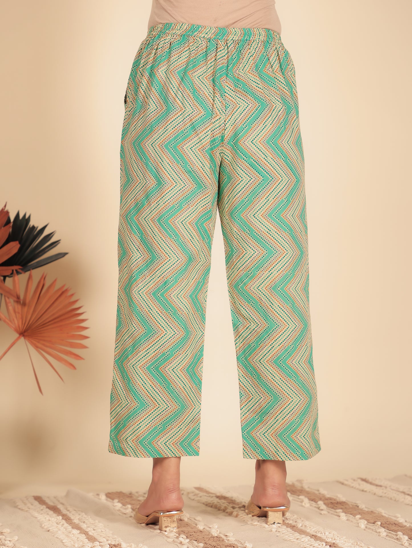 Soft Cotton Chevron Blue Straight Trousers