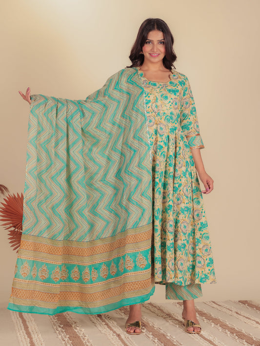Voile Cotton Chevron Blue Dupatta