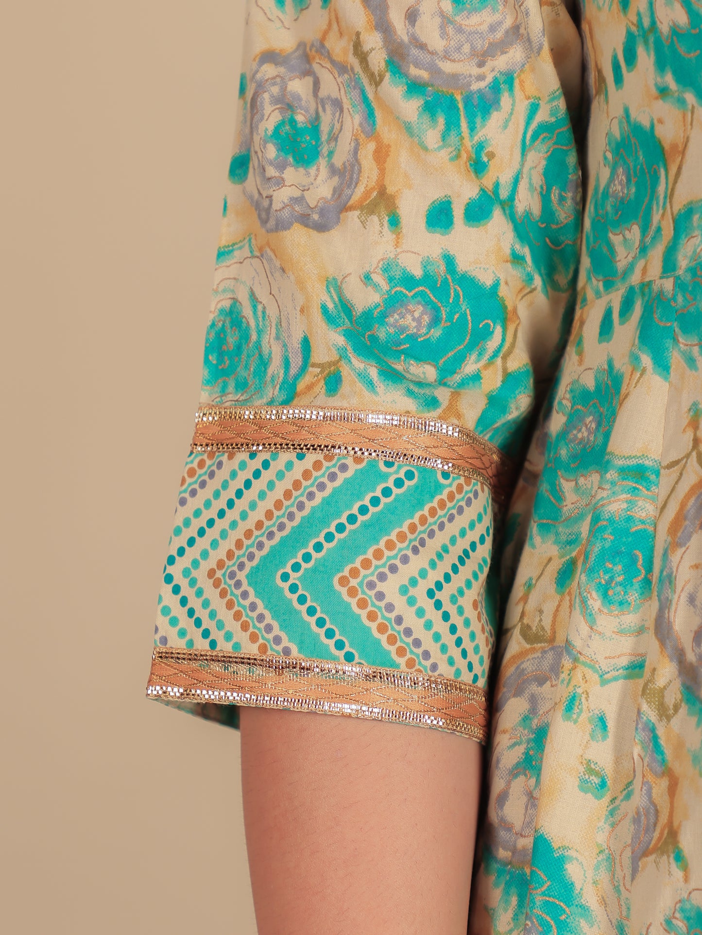 Embroidered Soft Cotton Floral Flared Blue Kurta