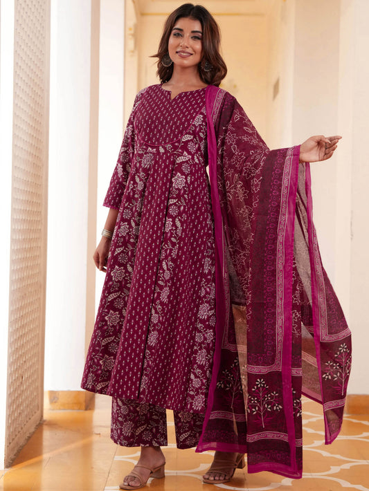 Cotton Voile Floral Maroon Dupatta