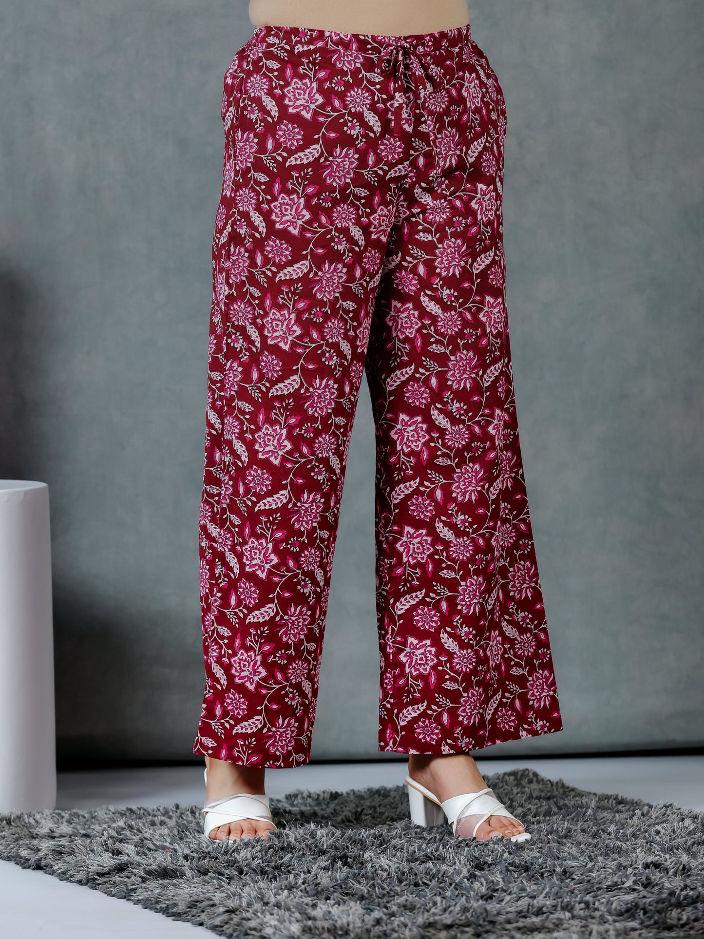 Soft Cotton Floral Anarkali Maroon Kurta