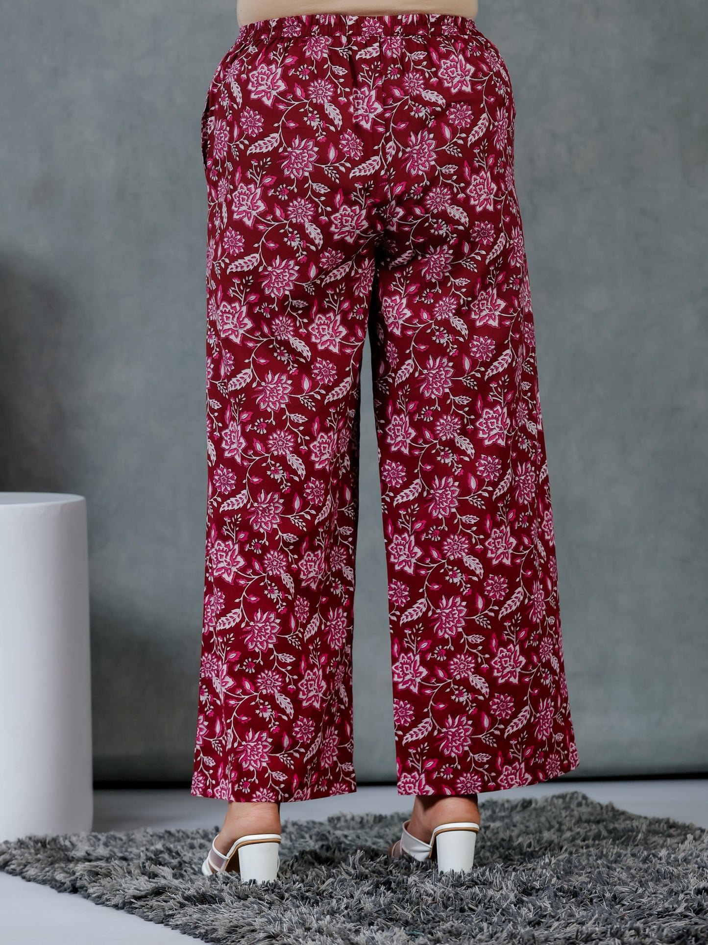 Soft Cotton Floral Anarkali Maroon Kurta