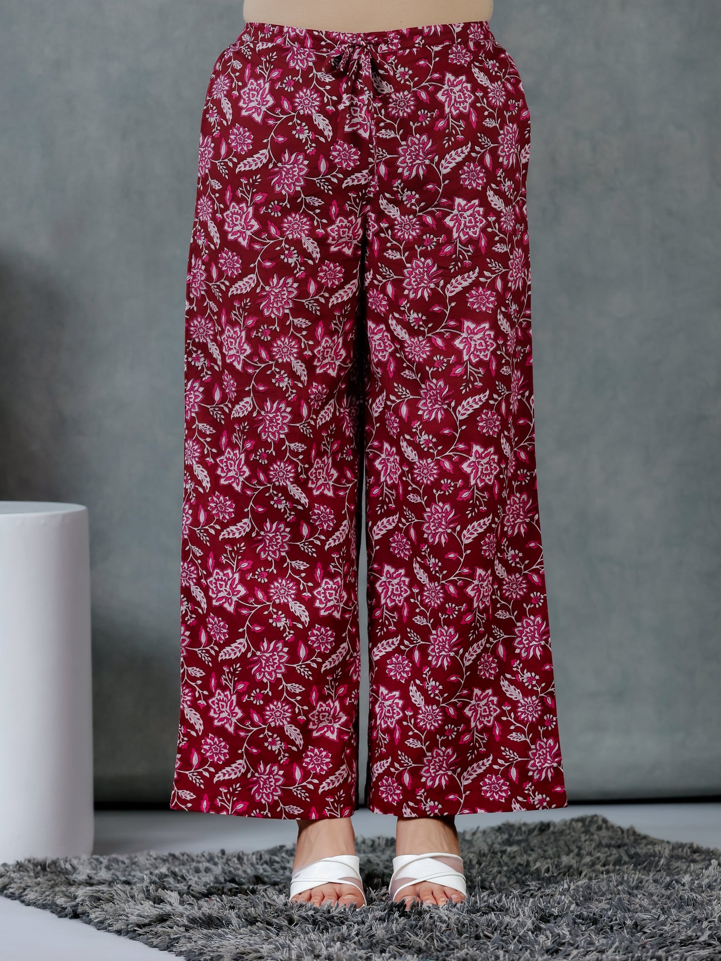 Soft Cotton Floral Anarkali Maroon Kurta