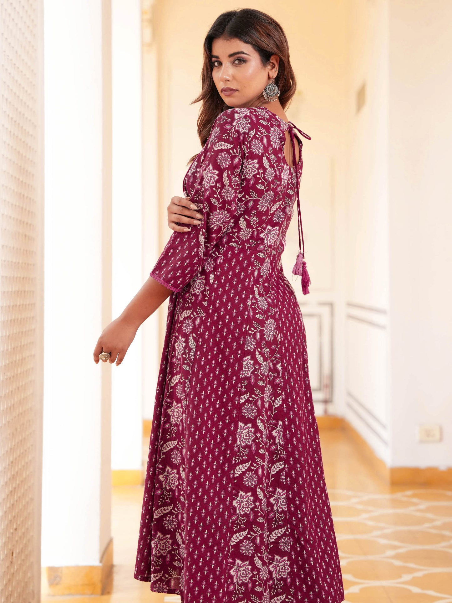Soft Cotton Floral Anarkali Maroon Kurta