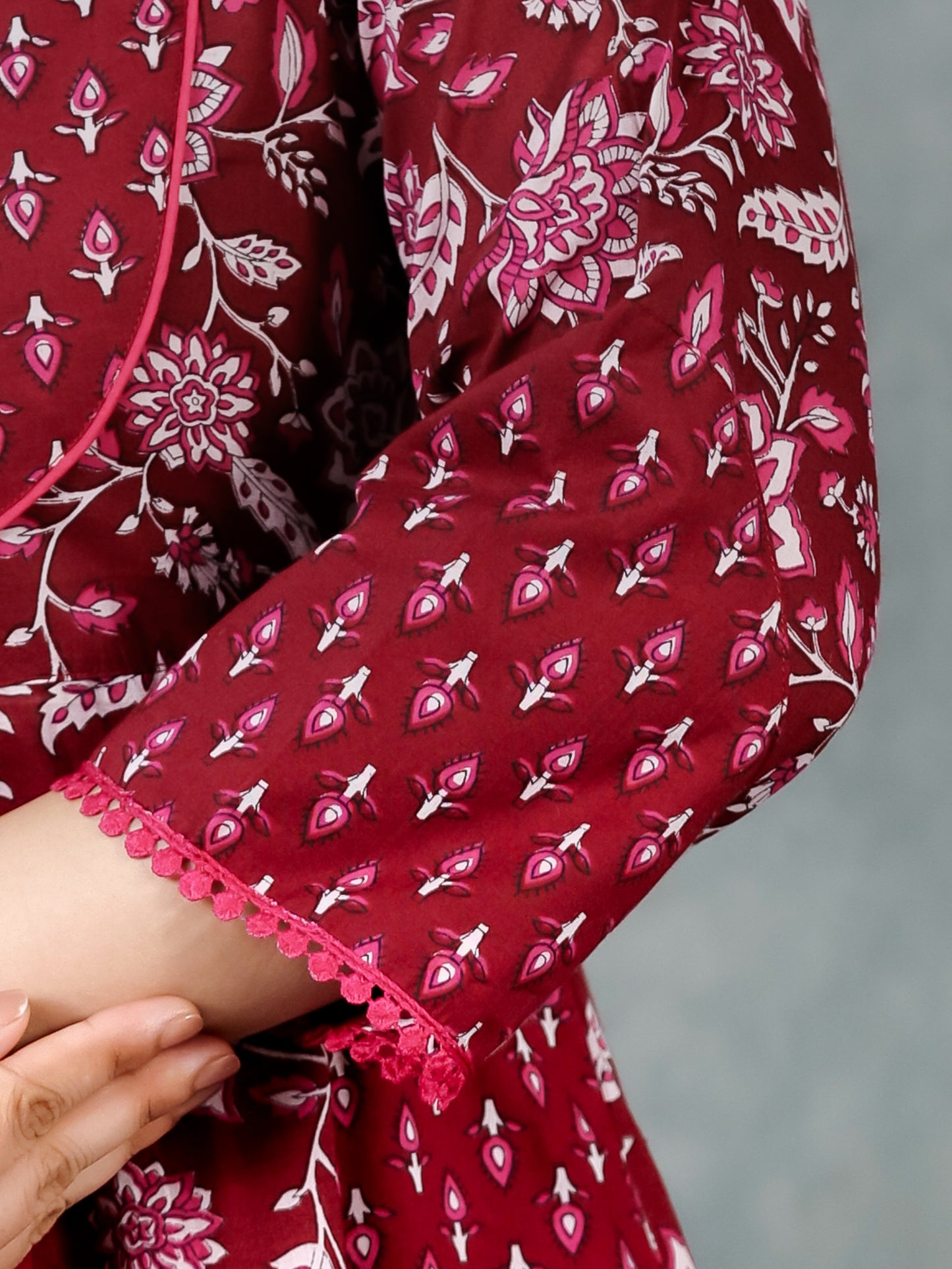 Soft Cotton Floral Anarkali Maroon Kurta