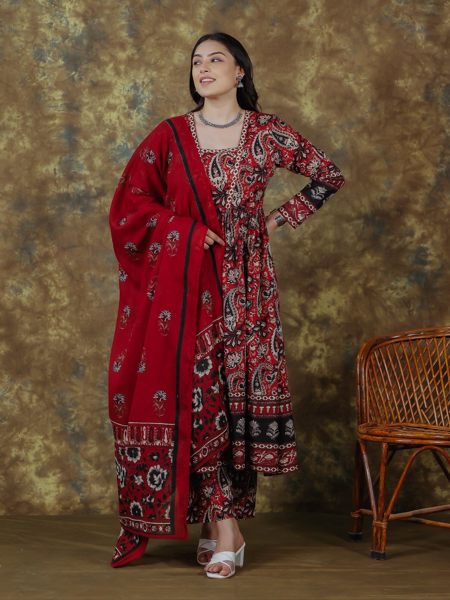 Cotton Voile Butti Maroon Dupatta