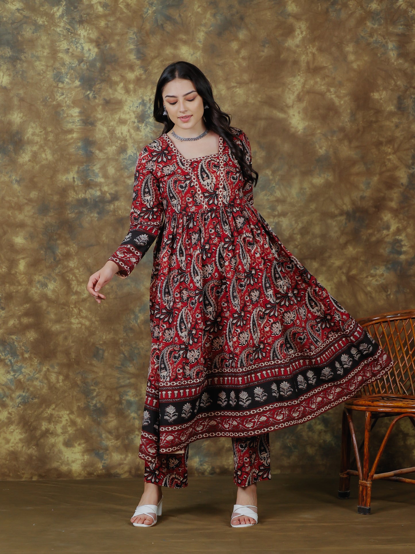 Soft Cotton Paisley Anarkali Red Kurta