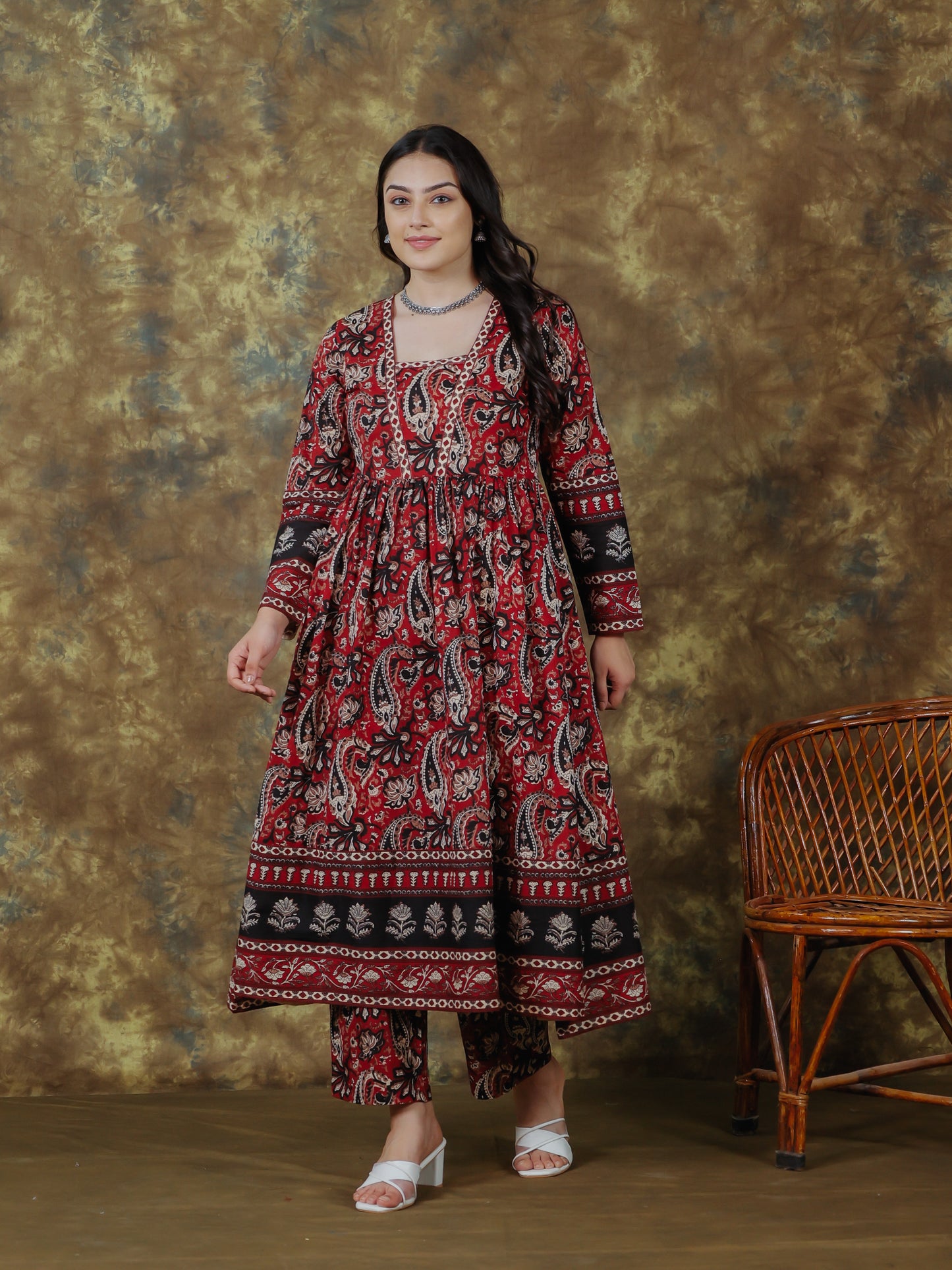 Soft Cotton Paisley Anarkali Red Kurta