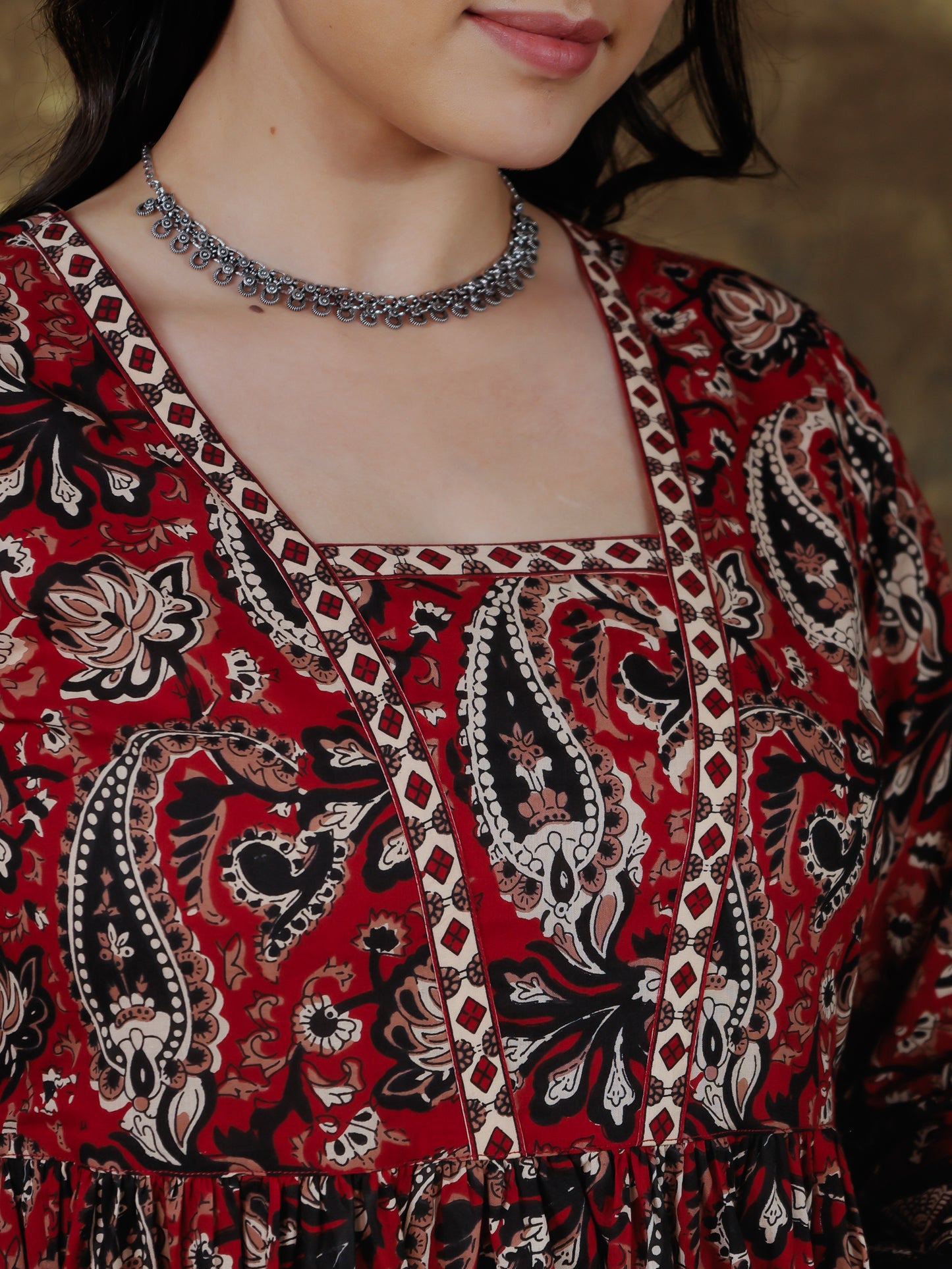 Soft Cotton Paisley Anarkali Red Kurta