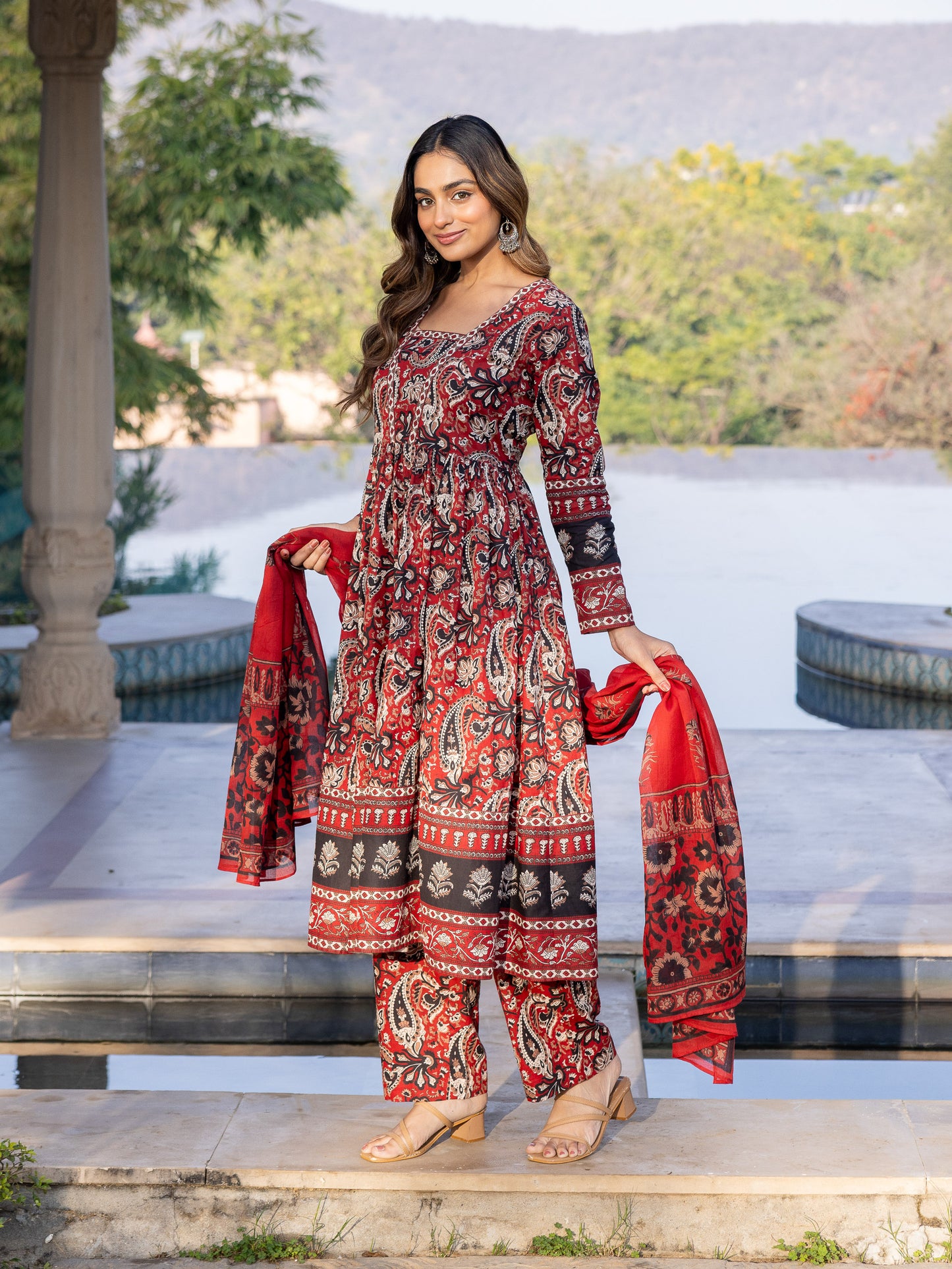 Soft Cotton Paisley Anarkali Red Kurta