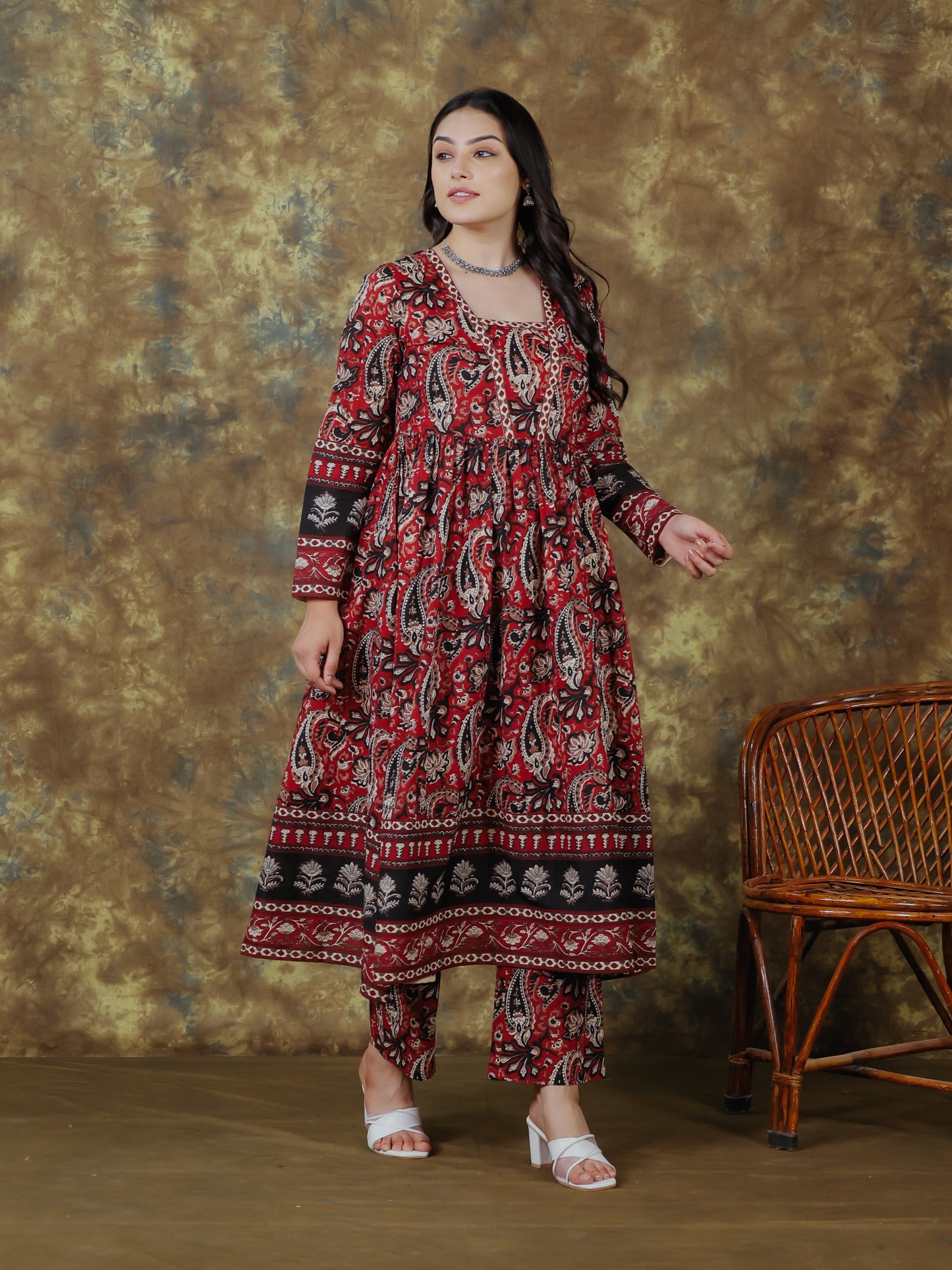 Soft Cotton Paisley Anarkali Red Kurta