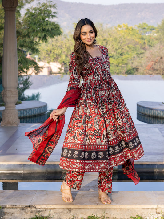 Cotton Voile Butti Maroon Dupatta