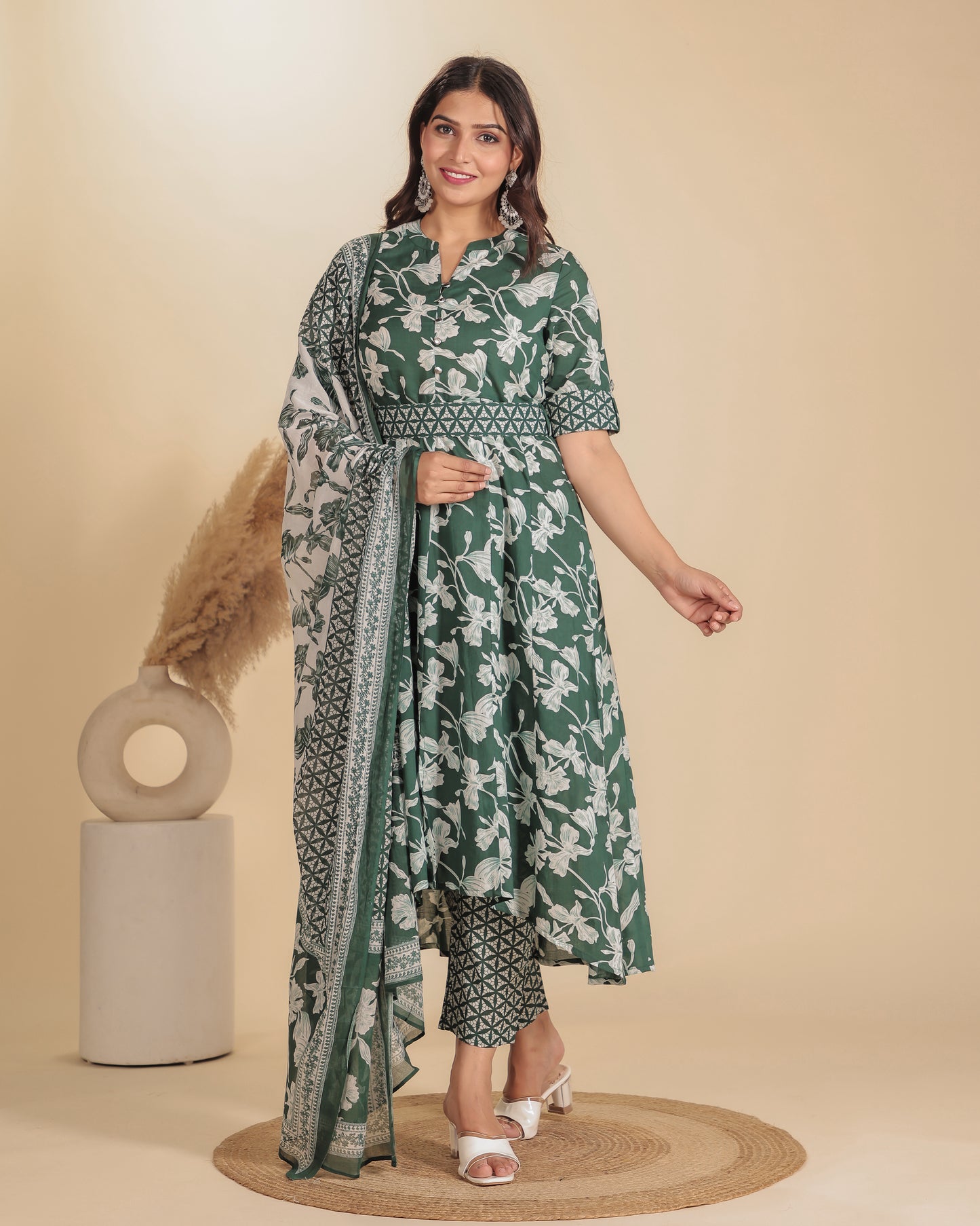 Cotton Voile Floral Green Dupatta