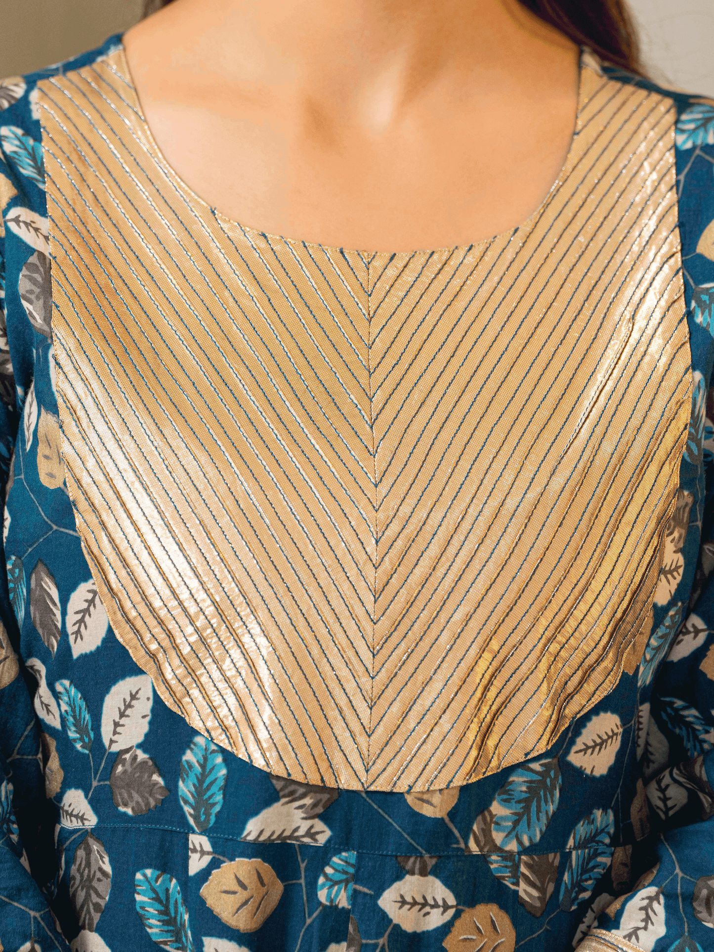 Soft Cotton Foliage Anarkali Blue Kurta