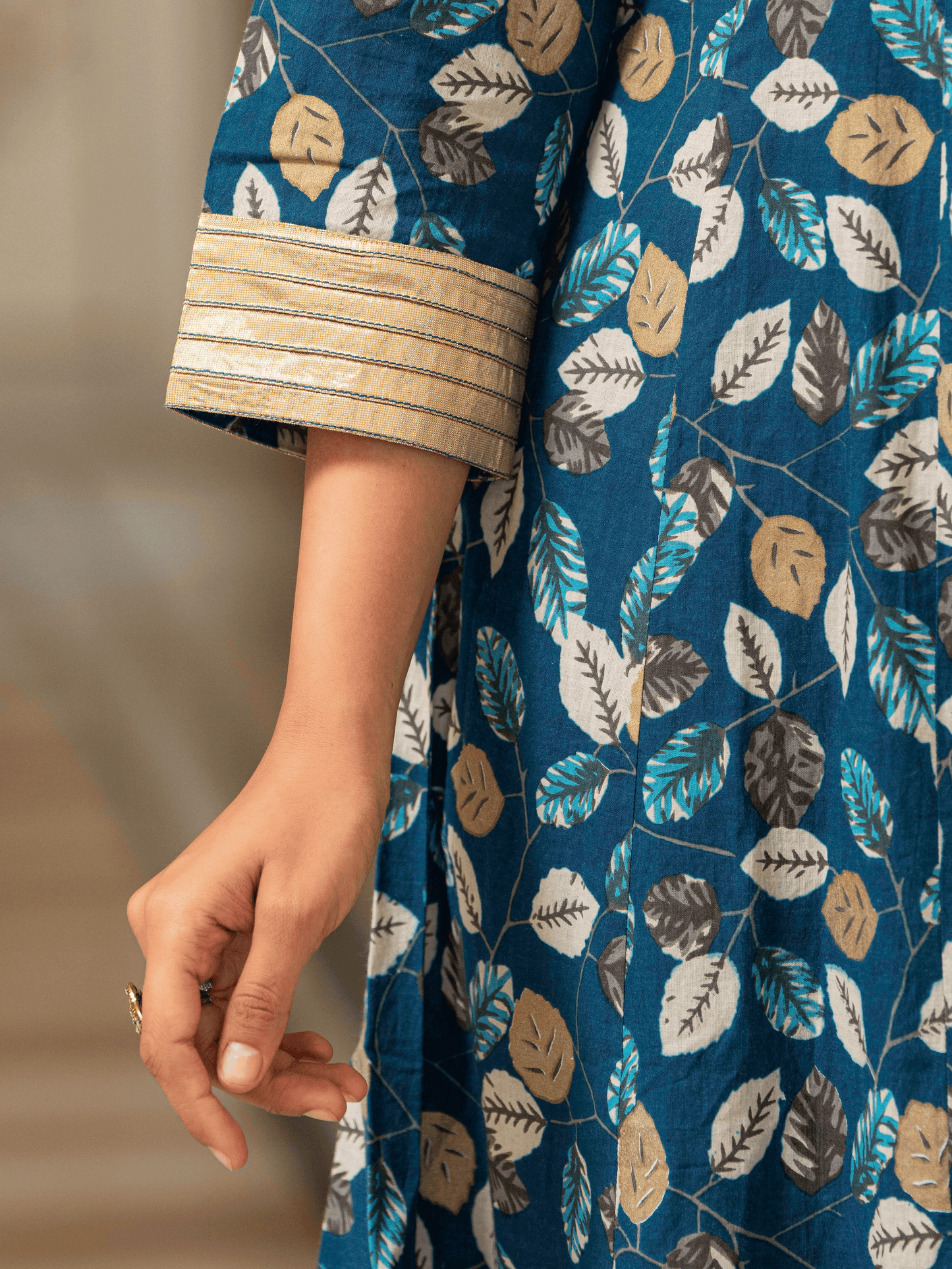 Soft Cotton Foliage Anarkali Blue Kurta