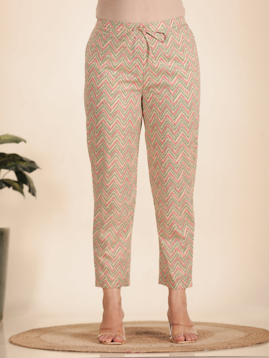 Lurex Cotton Chevron Green Tapered Trousers