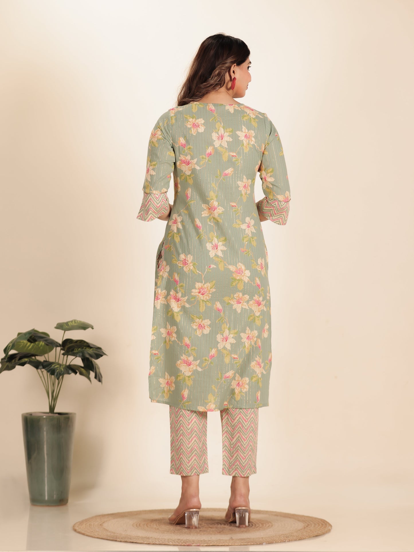 Lurex Cotton Floral Kurta