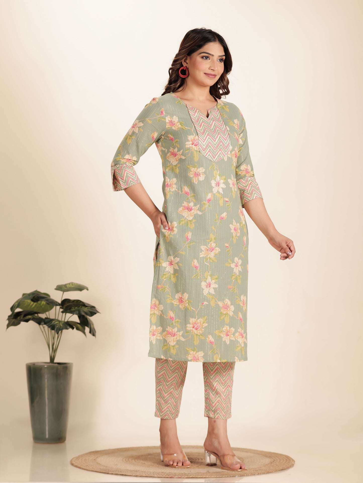 Lurex Cotton Floral Kurta