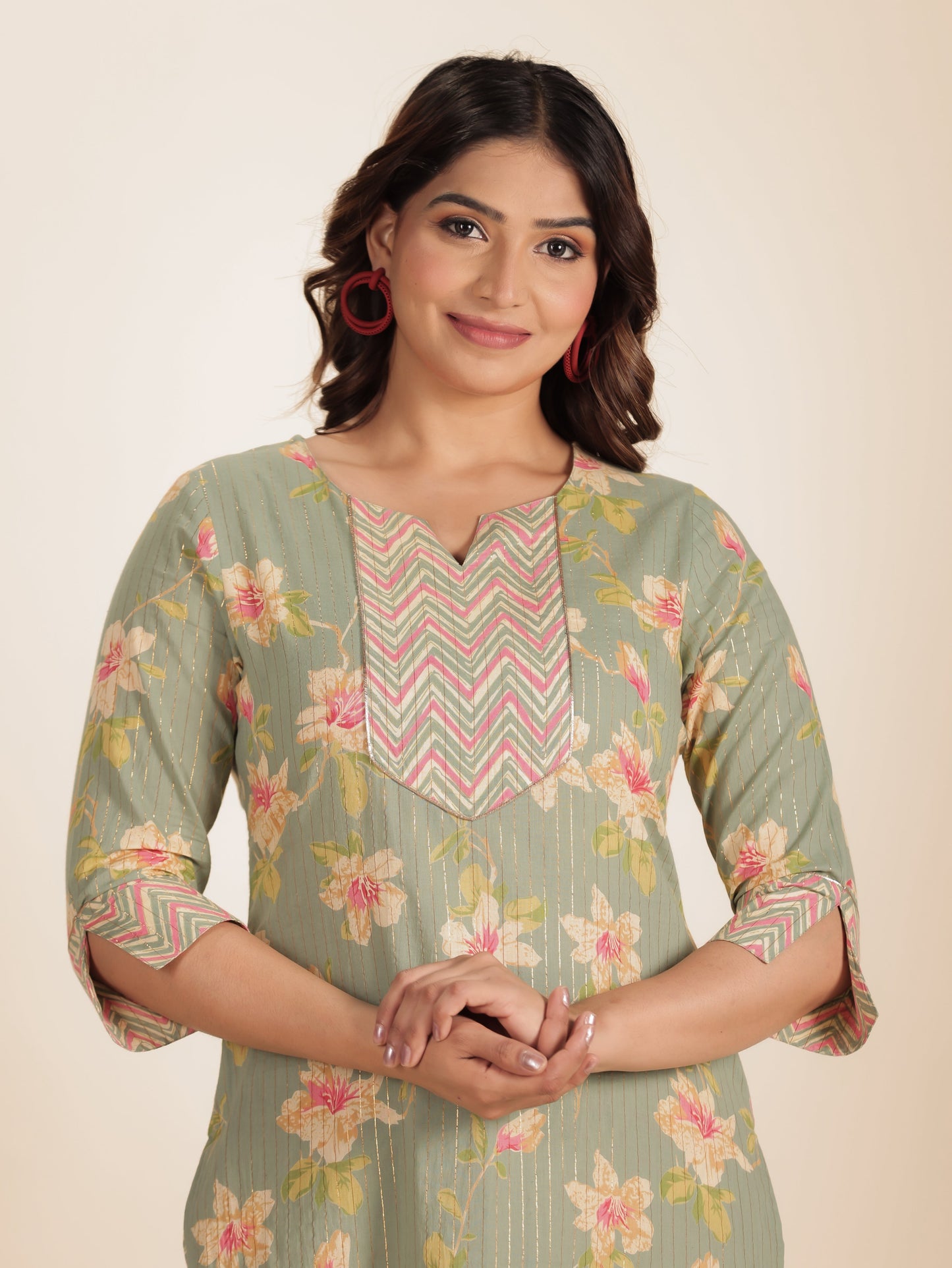 Lurex Cotton Floral Kurta