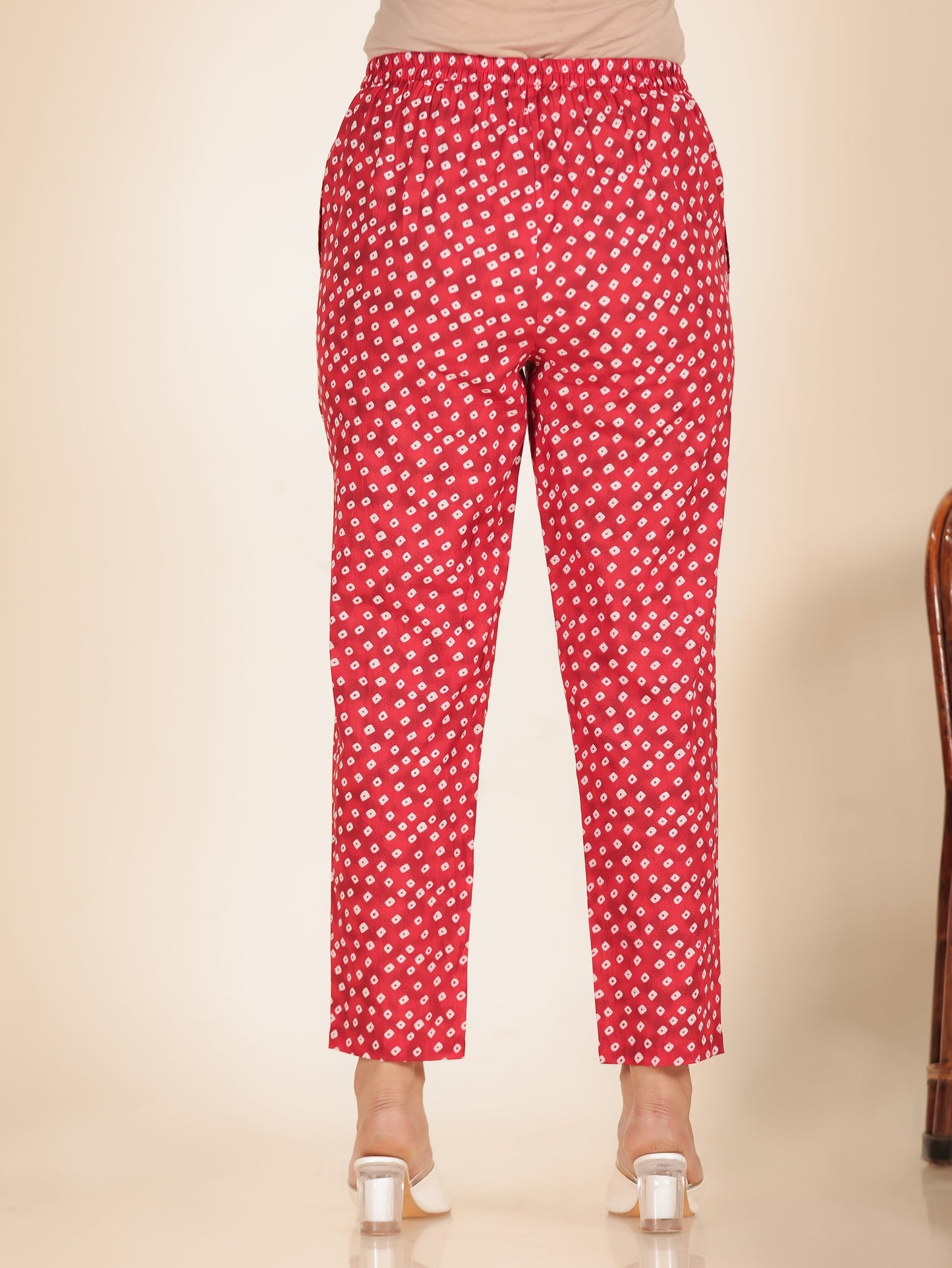 Soft Cotton Bandhani Red Tapered Trousers