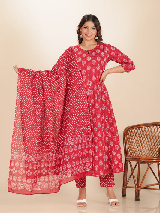 Cotton Voile Bandhani Red Dupatta