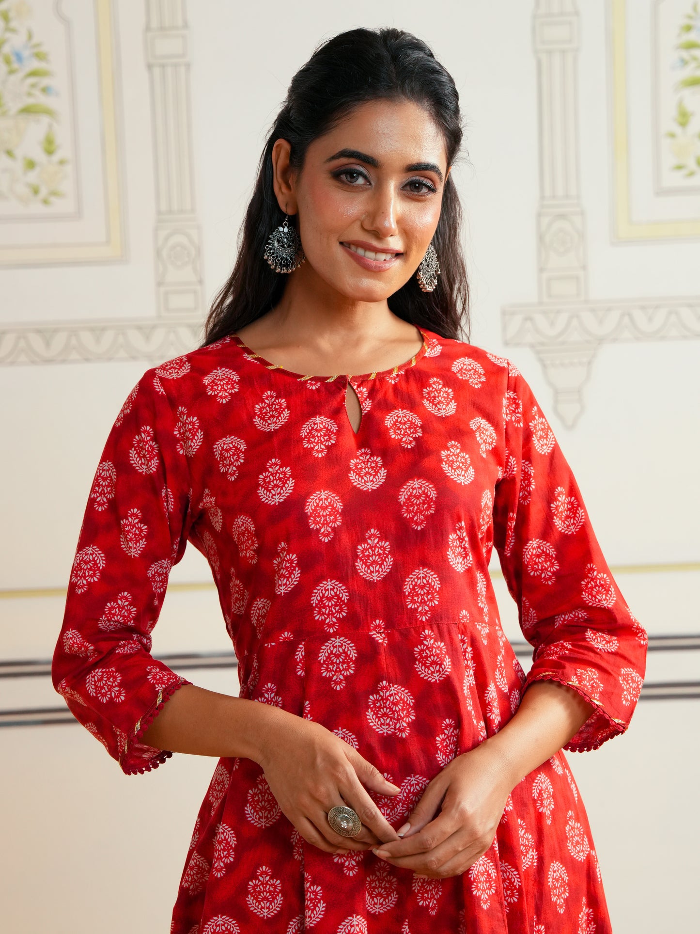 Soft Cotton Floral Anarkali Red Kurta