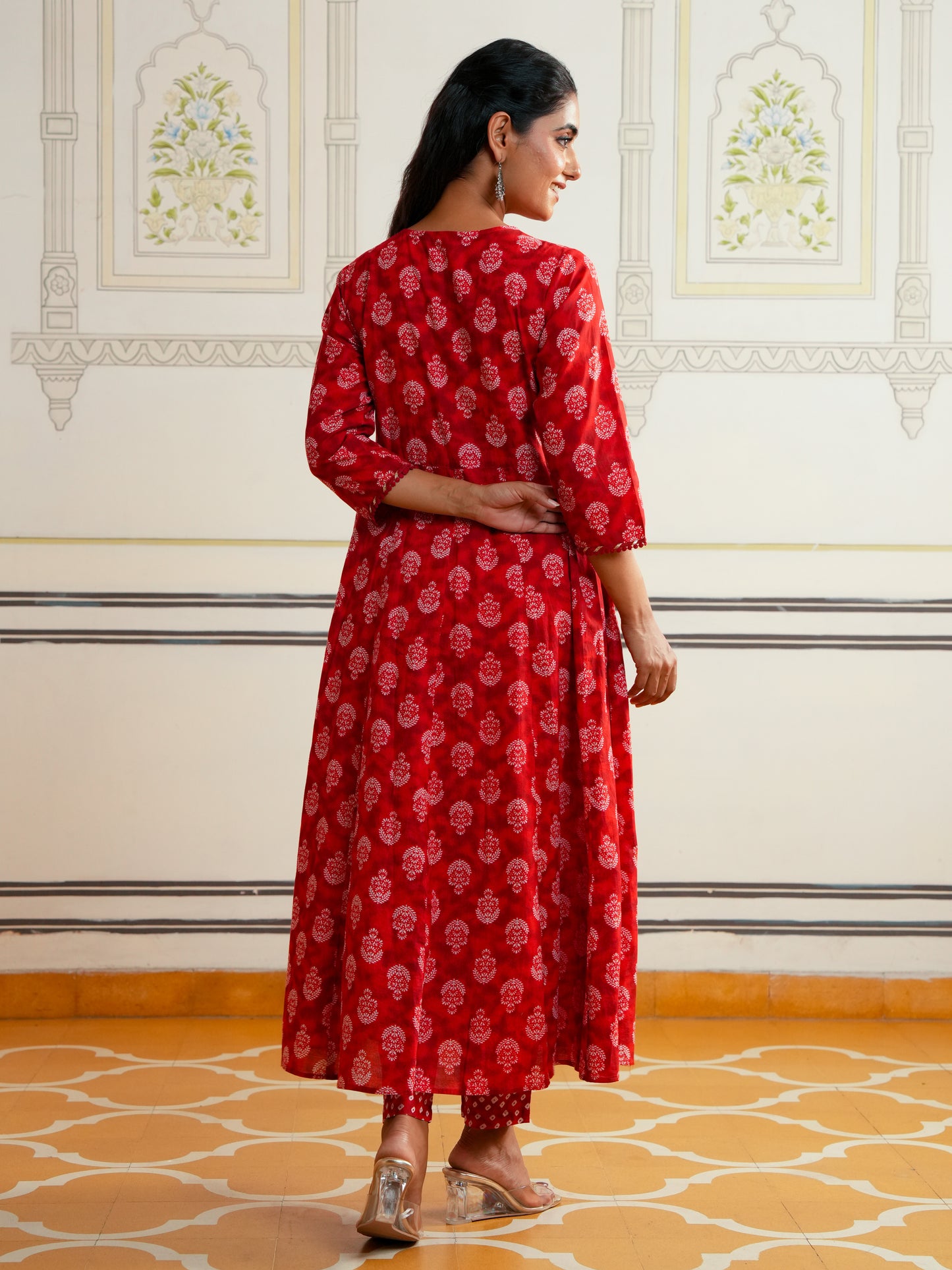 Soft Cotton Floral Anarkali Red Kurta
