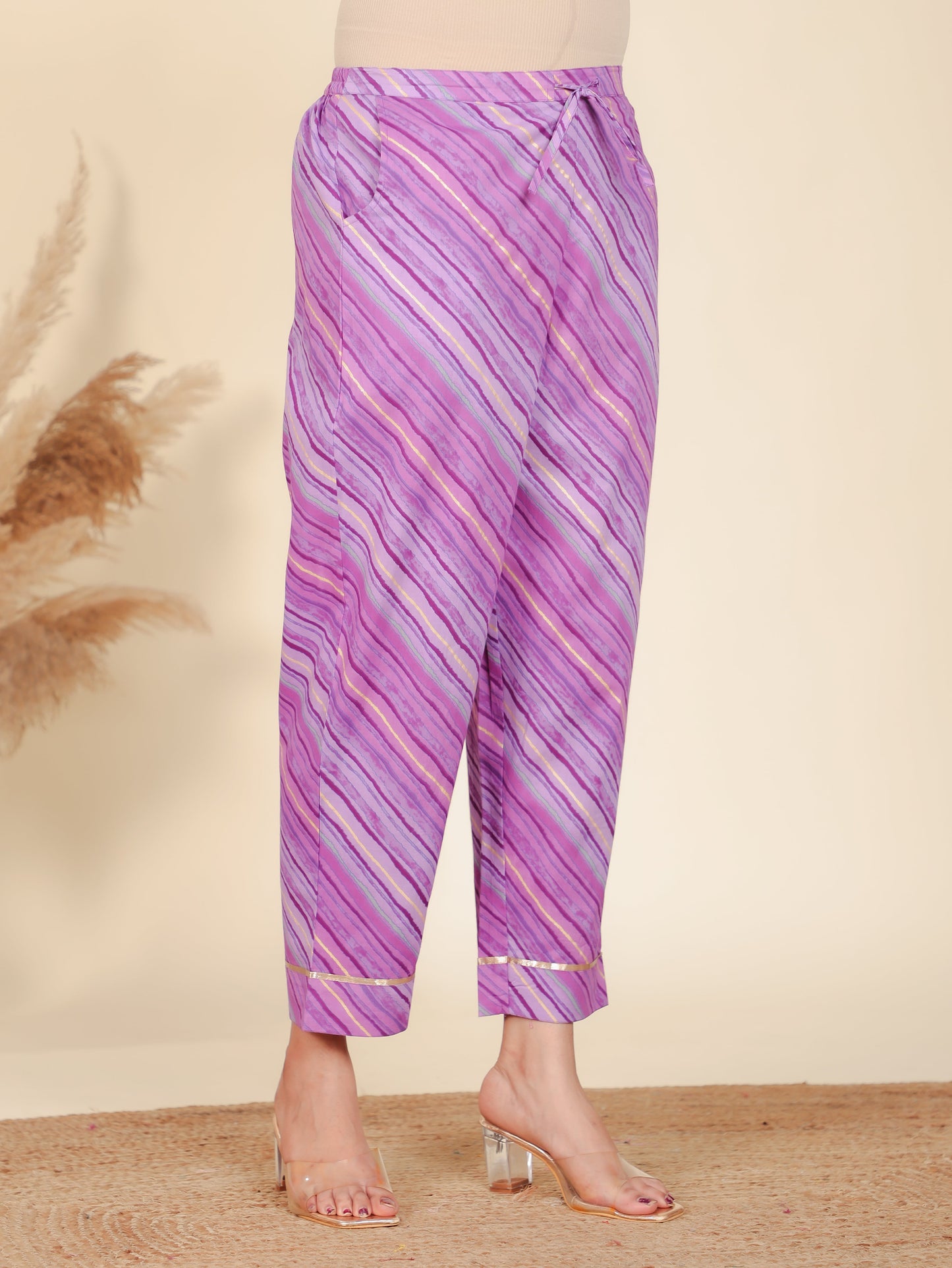 Soft Cotton Striped Purple Straight Trousers