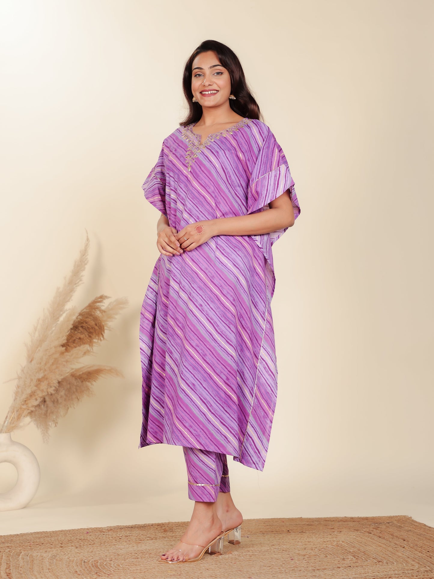Soft Cotton Striped Kaftan Purple Kurta