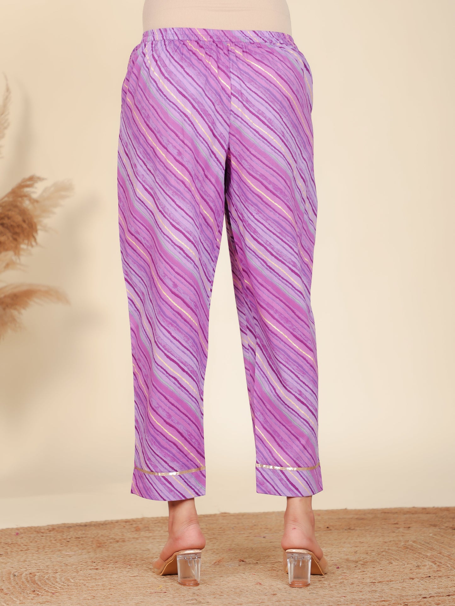 Soft Cotton Striped Kaftan Purple Kurta